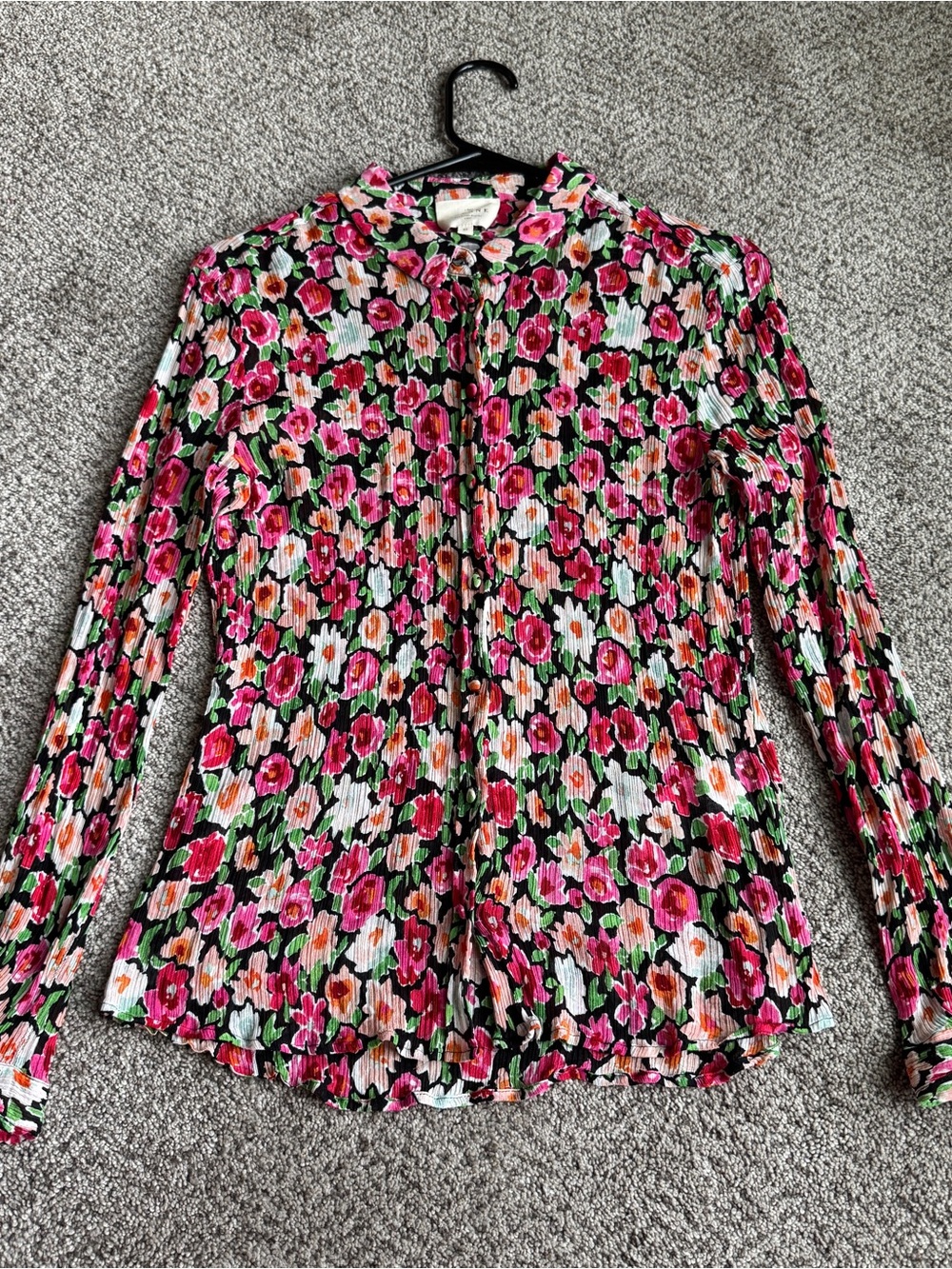 Sezane Ann Blouse Pink Multi Floral Pleated Button-Front
